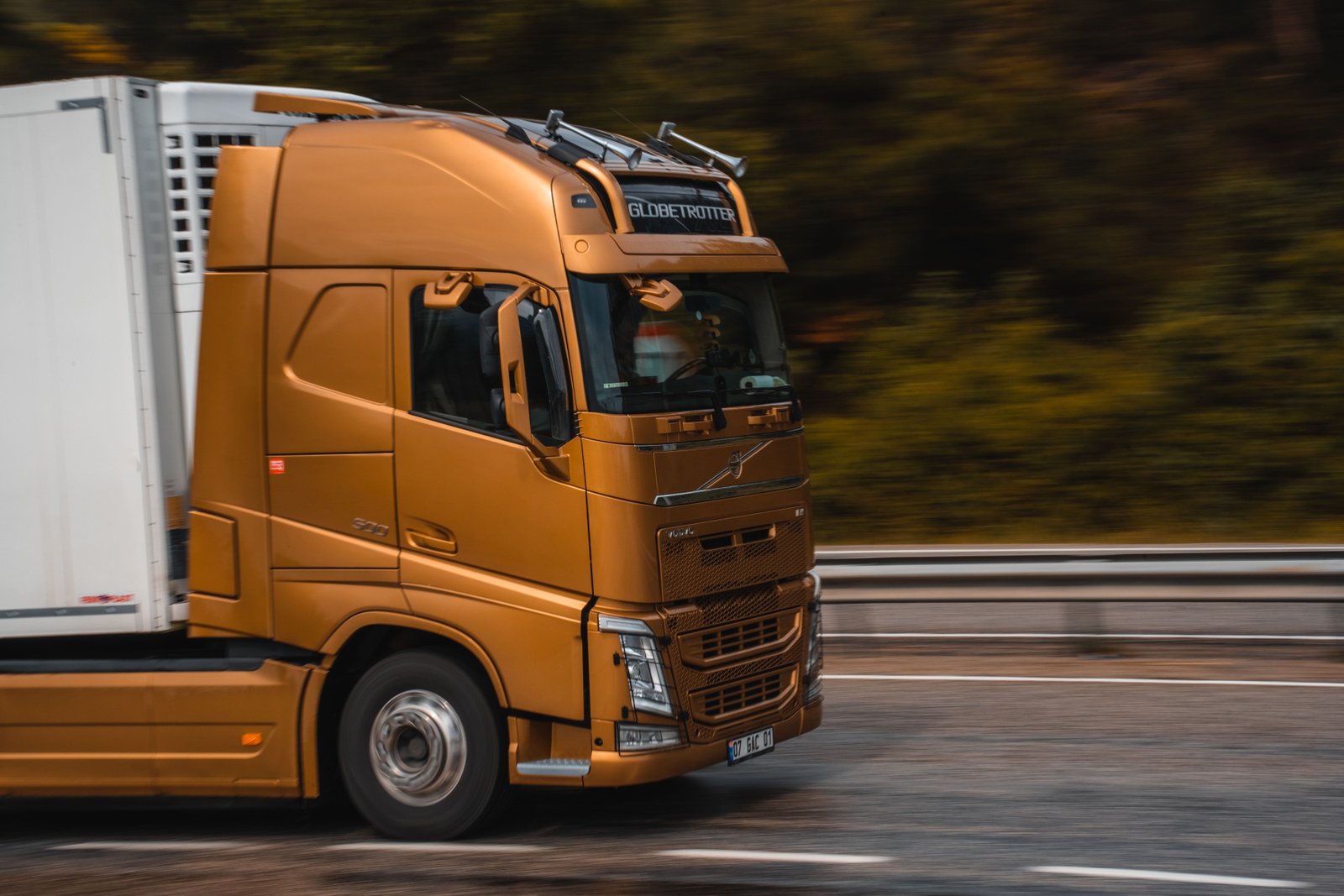 Long-haul truck travelling at speed