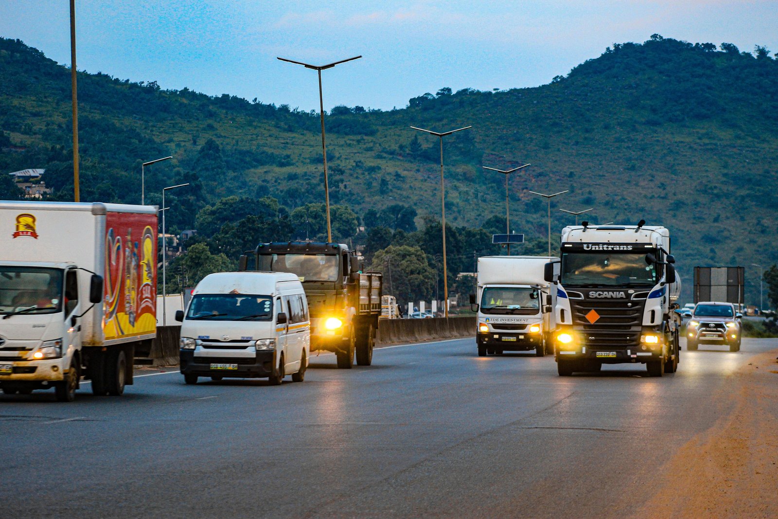 Mixed traffic on a busy highway corridor